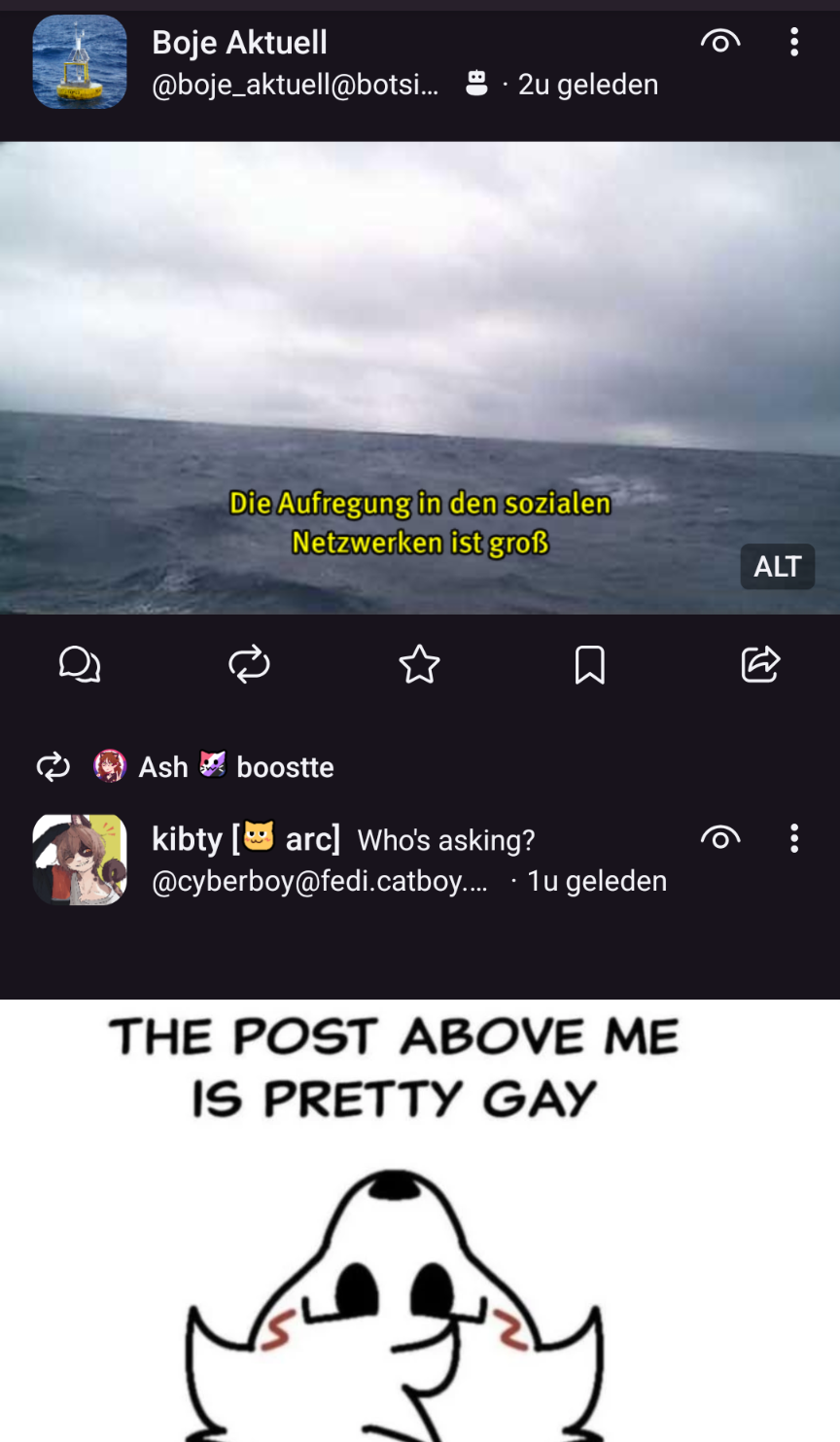 The post above the precious post is a post by Boje aktuell with an image of a sea with the caption Die Aufregung in den sozialen Netzwerken ist groß